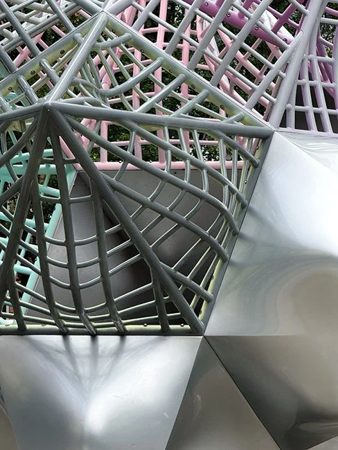 The sculpture Jasper's Spit Star by artist Frank Stella in New York City.