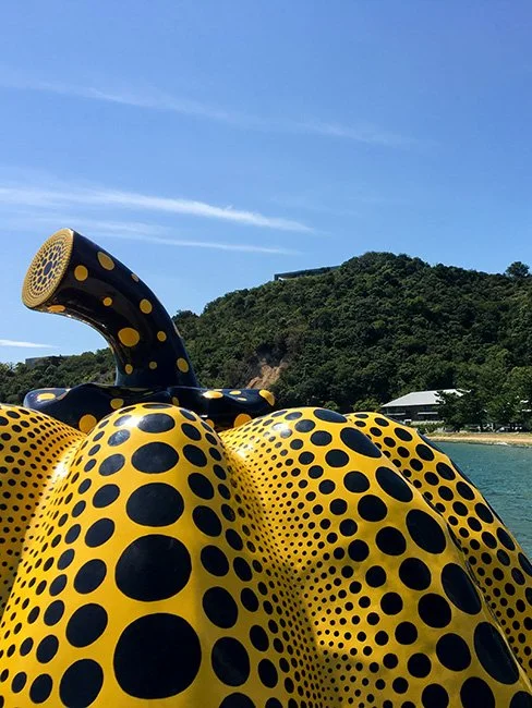 A sculpture by the artist Yayoi Kusama on Naoshima Island.
