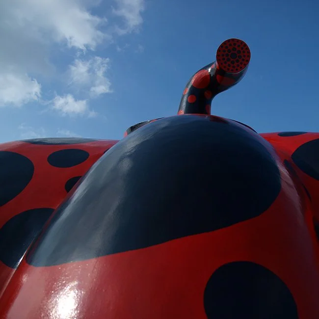A sculpture by the artist Yayoi Kusama on Naoshima Island.