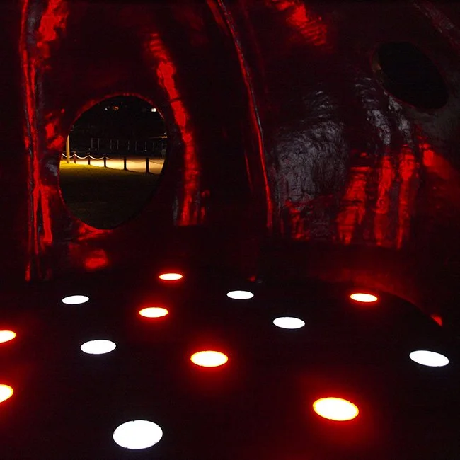 A sculpture by the artist Yayoi Kusama on Naoshima Island.