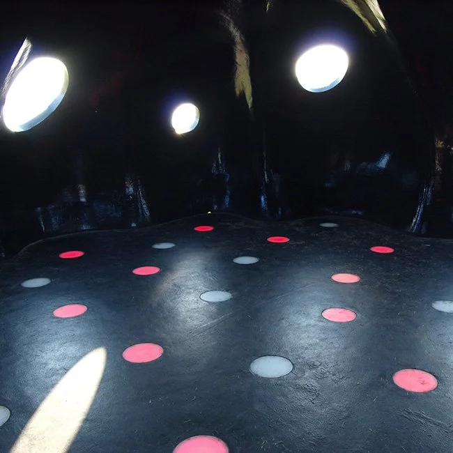 A sculpture by the artist Yayoi Kusama on Naoshima Island.