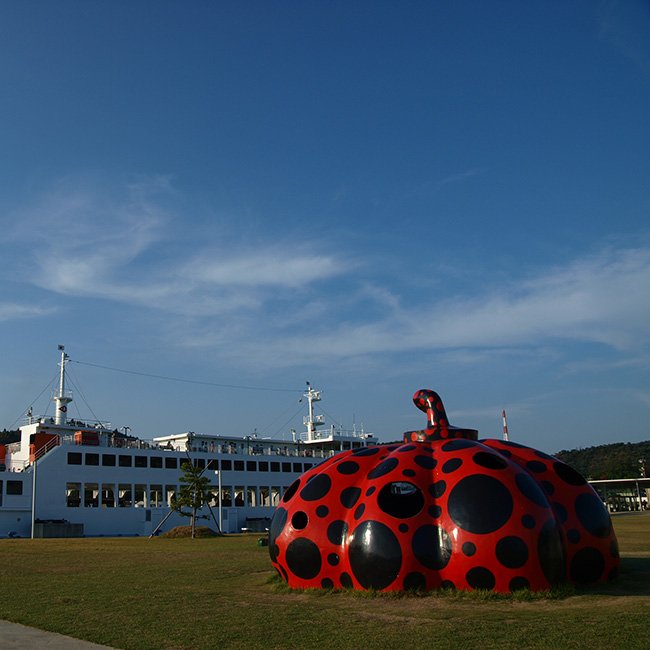 A sculpture by the artist Yayoi Kusama on Naoshima Island.