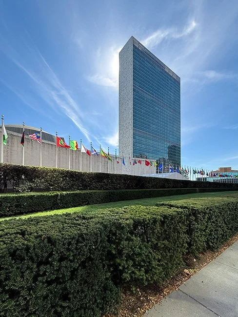 The United Nations Headquarters by Wallace Harrison in New York City.