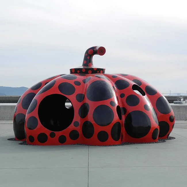 A sculpture by the artist Yayoi Kusama on Naoshima Island.