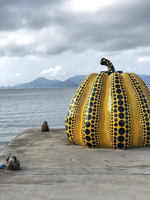 A sculpture by the artist Yayoi Kusama on Naoshima Island.