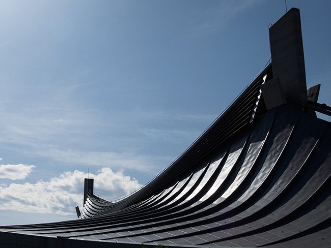 Yoyogi National Stadium by Kenzo Tange in Tokyo, Japan.