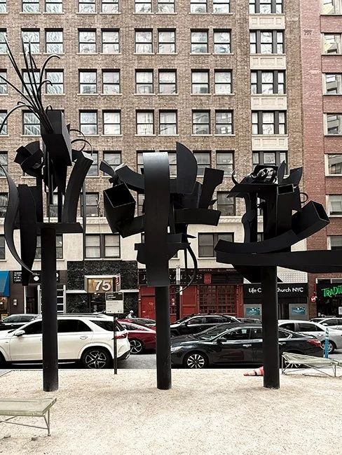 Louise Nevelson Plaza with multiple sculptures by the artist Louise Nevelson in New York City.