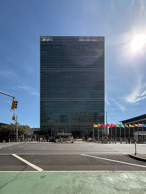 The United Nations Headquarters by Wallace Harrison in New York City.