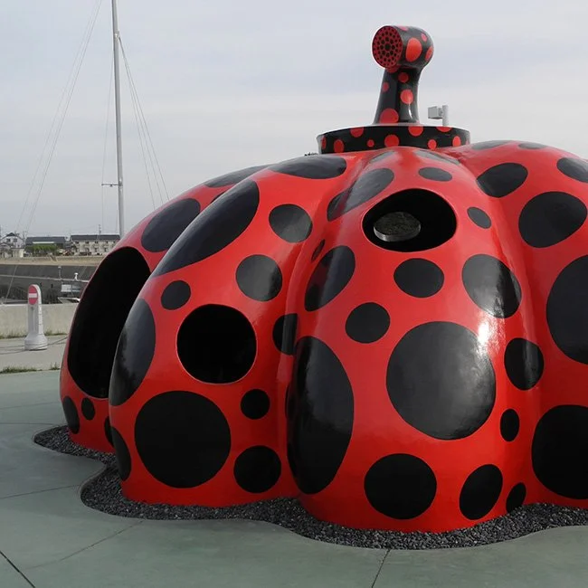 A sculpture by the artist Yayoi Kusama on Naoshima Island.