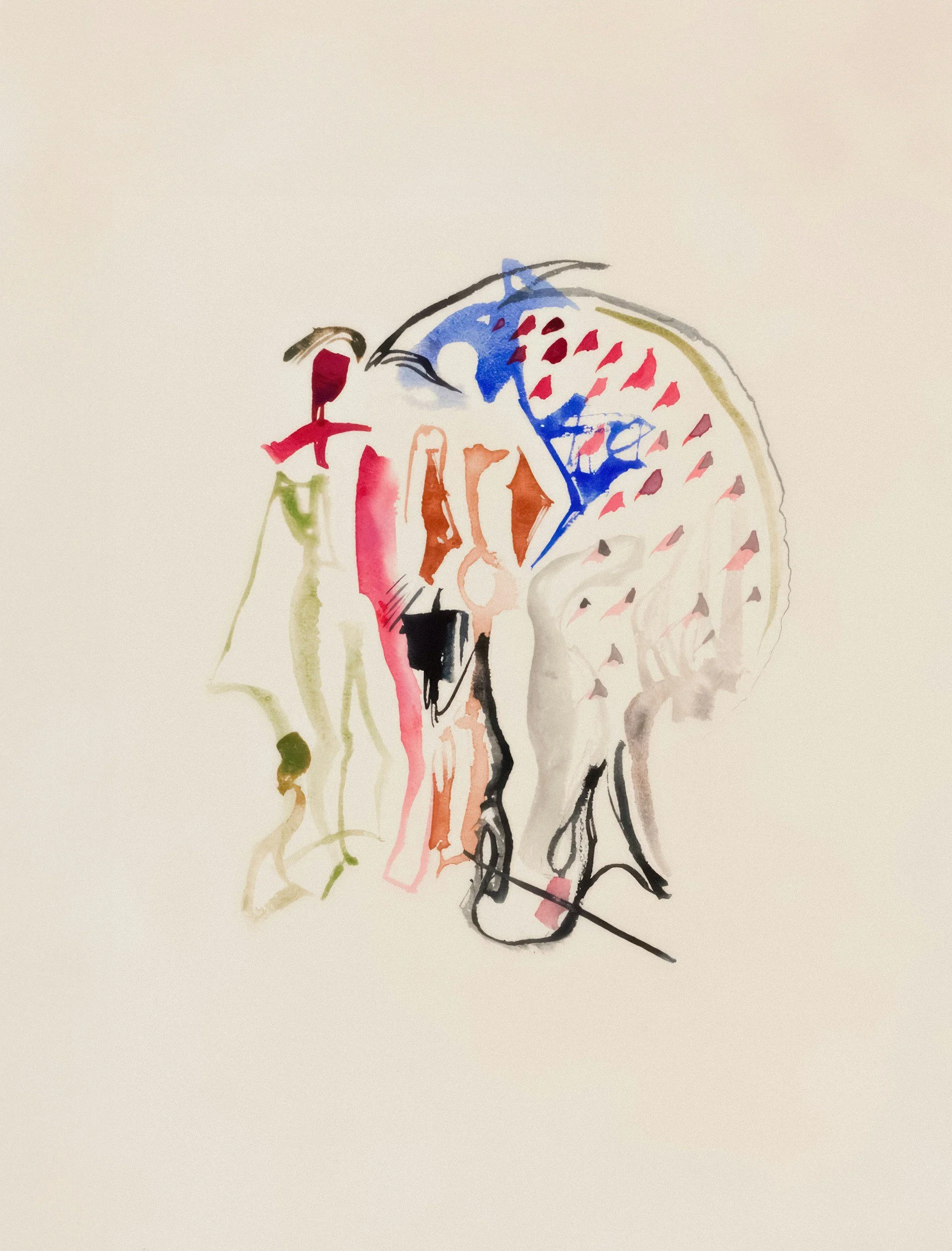 Abstract watercolor painting of a human head in profile with vibrant colors and loose brushstrokes