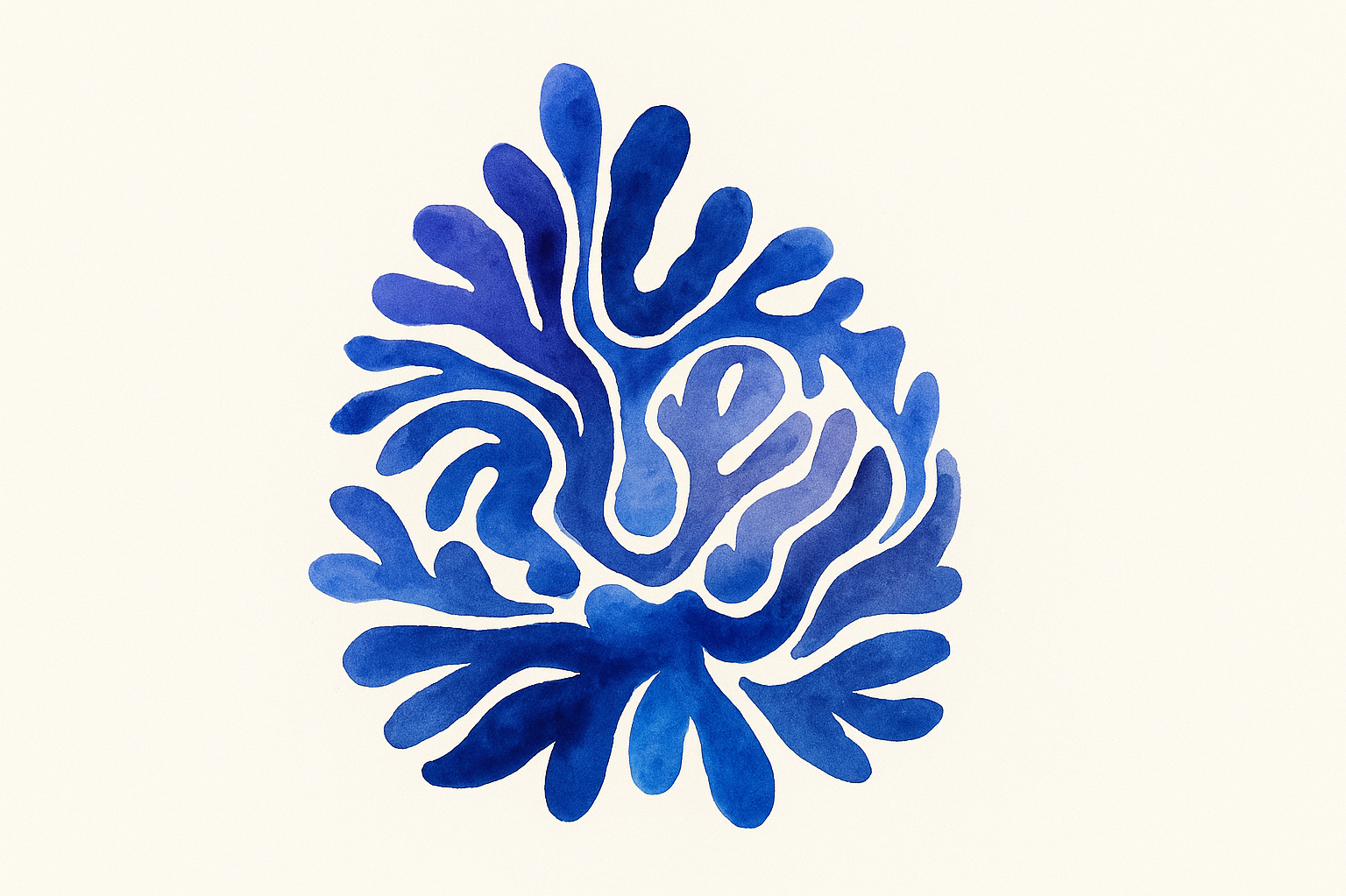 Watercolor painting of a blue coral branch on a white background.