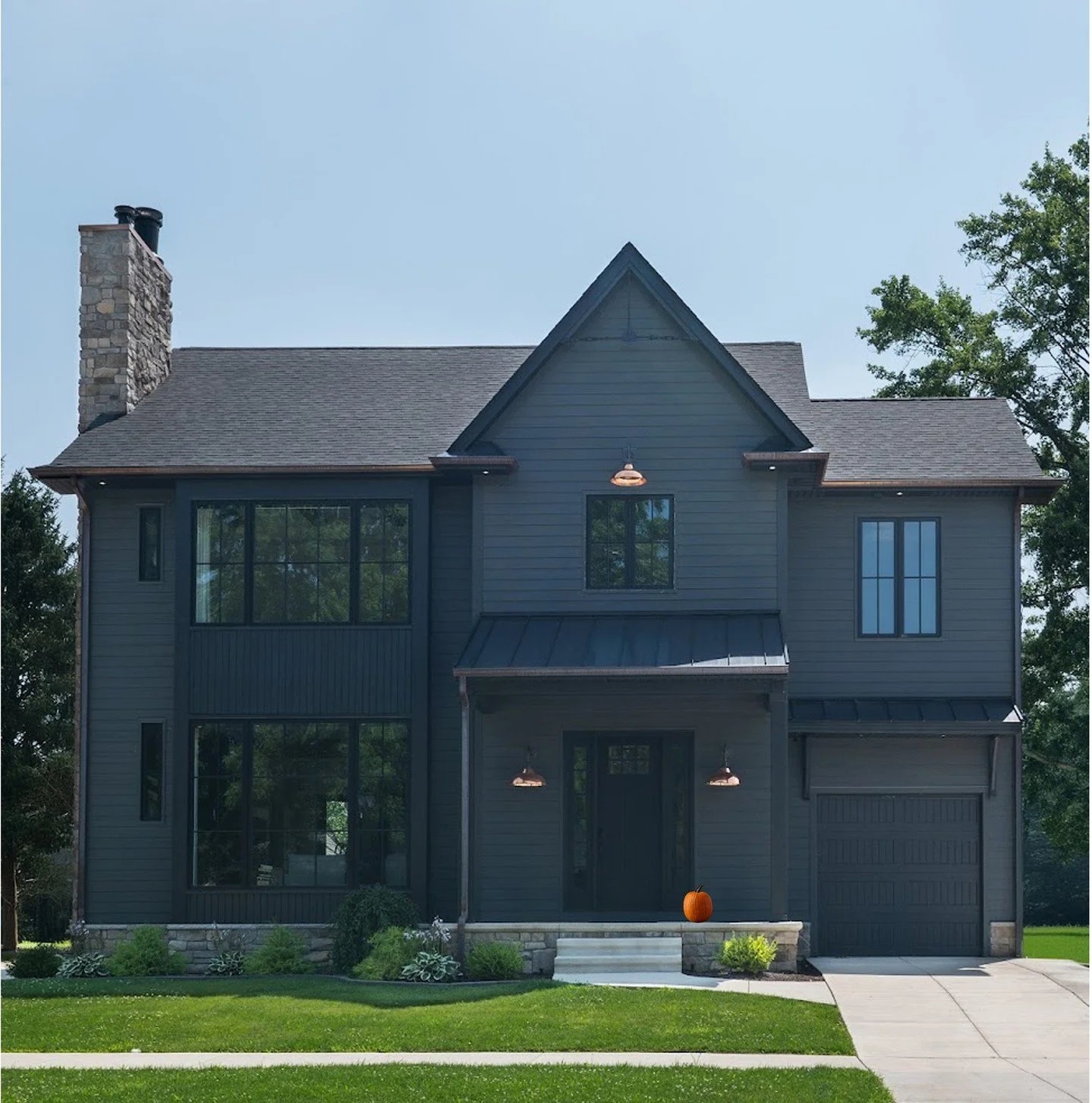 Our kind of haunted house. 🖤 Happy Halloween from Maple &amp; White Design!

Photography: @Traci.Shupert

#exteriordesign #darkandmoody #halloween2025 #darkside #newconstructionhomes #luxurydesign #midwestdesign #midwestdesigner  #mapleandwhitedesig