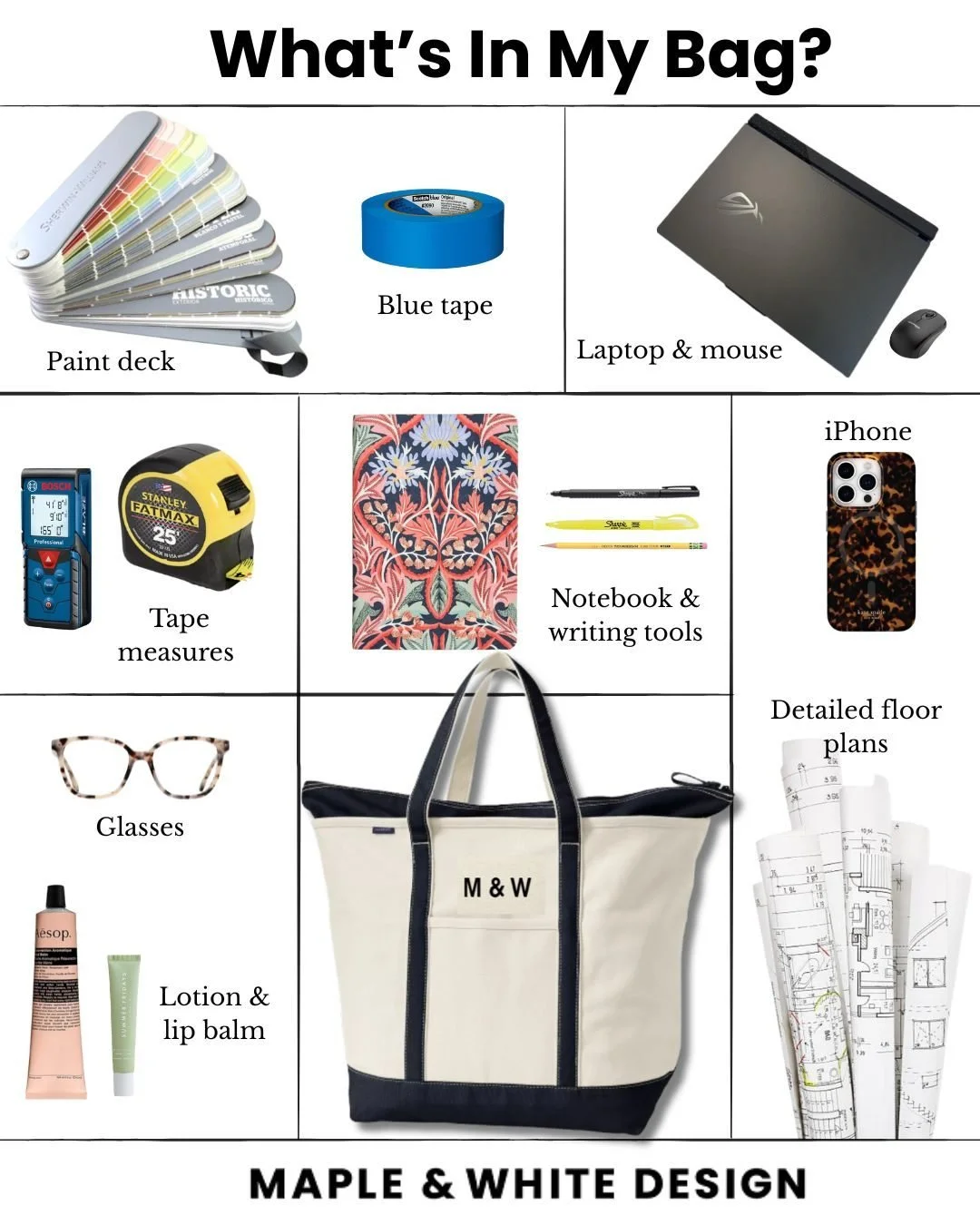 Curious what a designer carries to stay creative and productive on the go? We&rsquo;re spilling what&rsquo;s inside our bag over in the M&amp;W Journal.

Tap the "Journal" link in our bio to read the full post!

#WhatsInMyBag #InteriorDesig