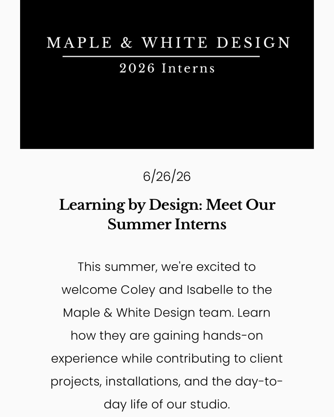 Meet the summer interns of M&amp;W Design! We are so grateful to have them join our team for the next few months. ☀️🍉

Check out our new Journal post, live on our website! Click the "Journal" link in our bio for easy access! 

#summerinter