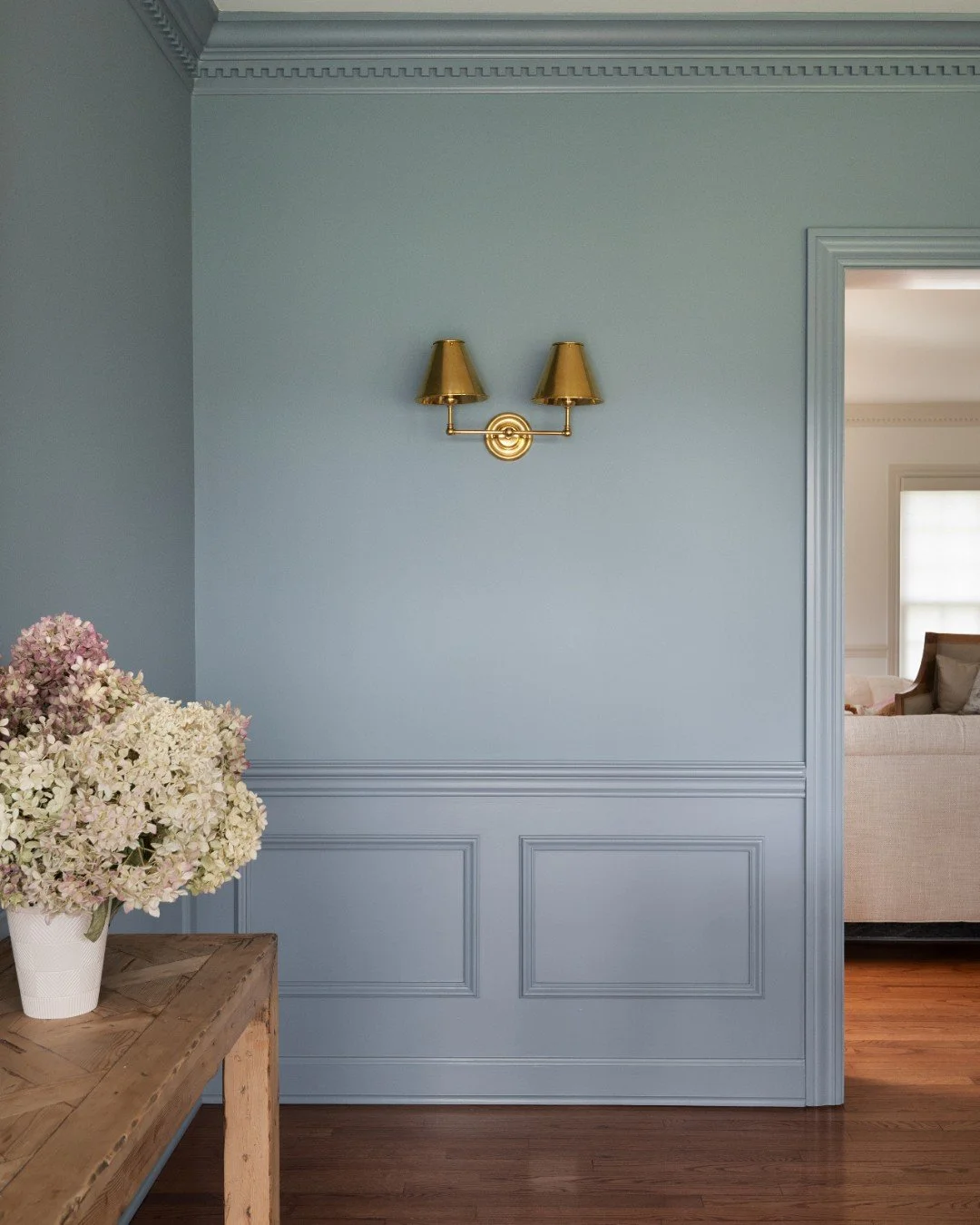 A little blue, a little brass, and a whole lot of charm! A few small changes in this dining room made all the difference. 🪄

Remodel: @peacock_and_co_remodeling
Photography: @traci.shupert

#QuailRidgeSouthHouse #TrimMoulding #ColorDrenched #Beforea