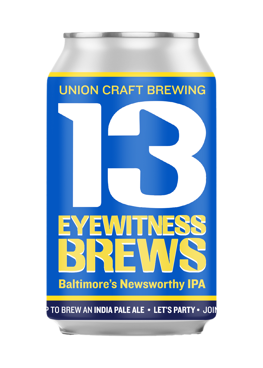 A can of Union Craft Brewing 13 Eyewitness Brews, Baltimore's newsworthy IPA.