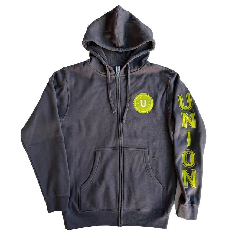 Grey Zip-up Hoodie with Lime Cog
