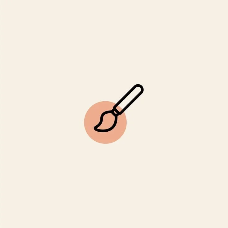 Illustration minimaliste d'un pinceau de maquillage ou pinceau artistique avec un cercle saumon en arrière-plan sur un fond beige clair.