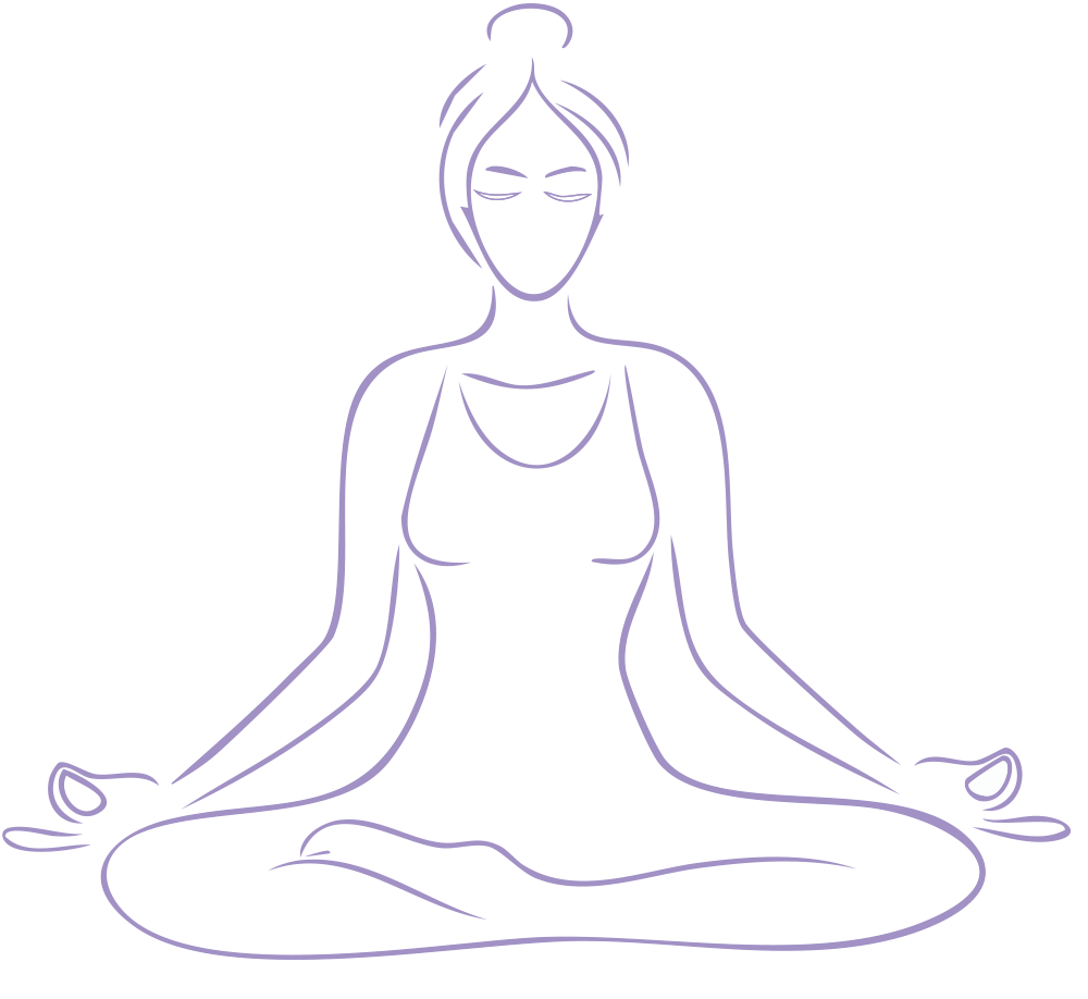 Illustration d'une femme en position de méditation en tailleur, portant un masque