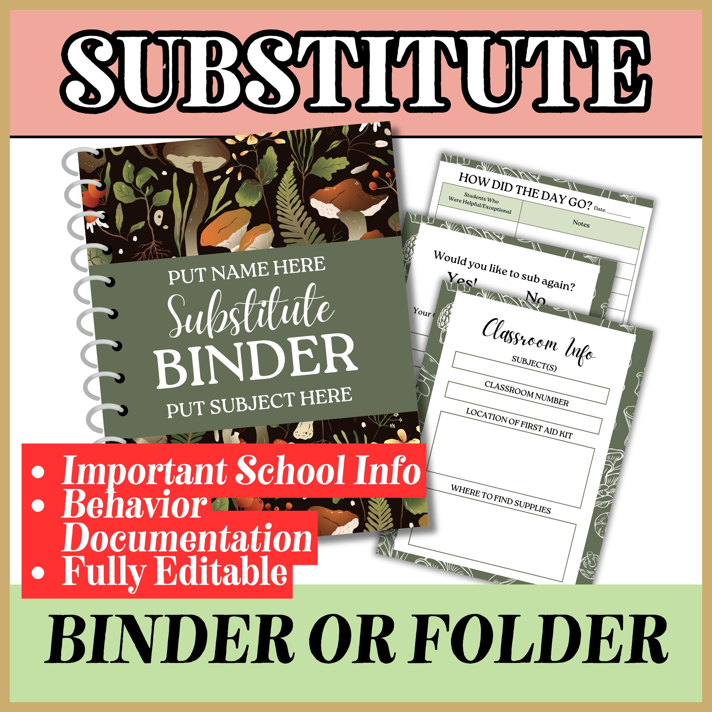 Editable Substitute Binder – Canva Template for Sub Information