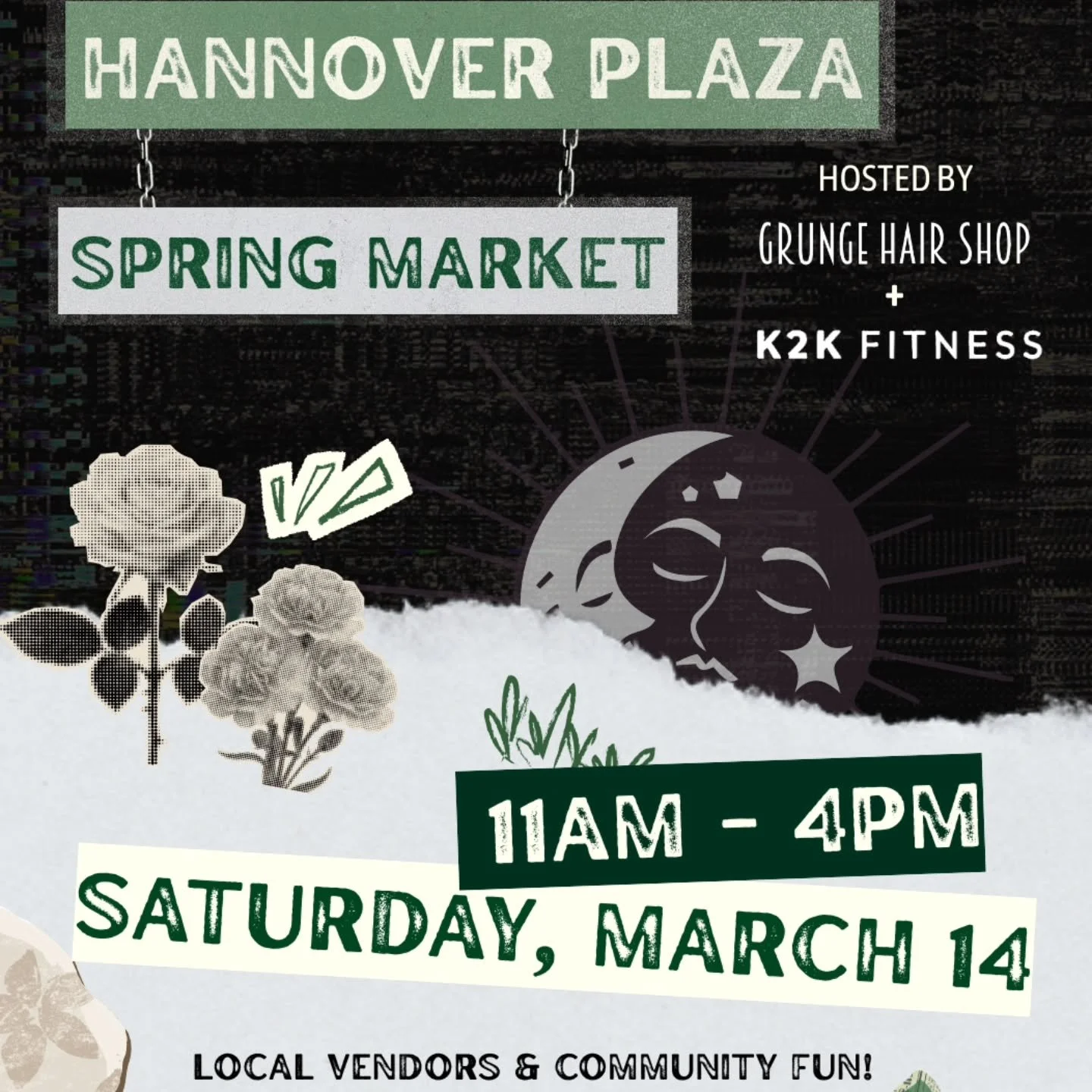 Our spring market is near! 🌸 Join Grunge and @k2k.fitness on March 14th from 11AM&ndash;4PM for a day of local vendors, good music, and community hangs. Come shop small, support local creators, and soak up the spring vibes with us!

📍 2400 Farm to 