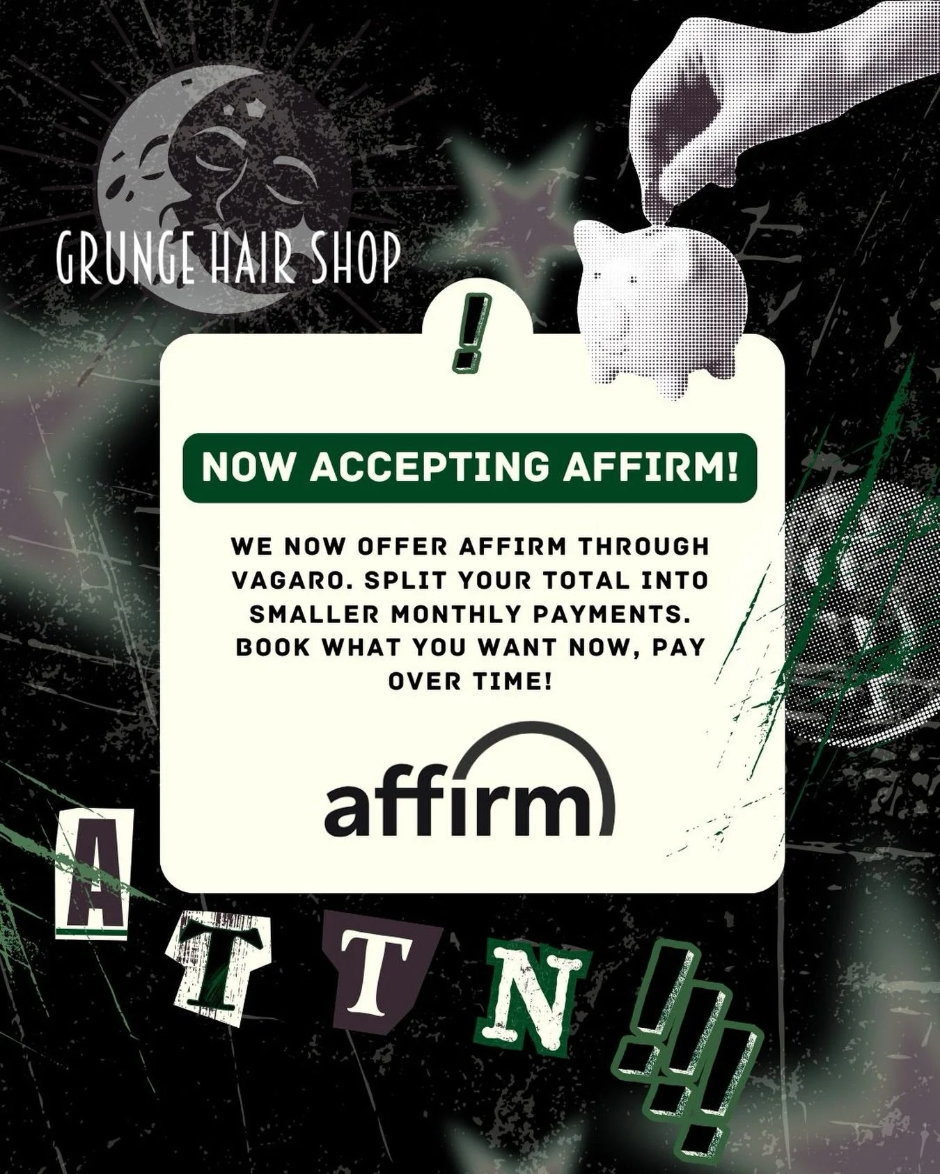 We now offer Affirm as a payment option through Vagaro.

For clients who want to spread out the cost of their color, extensions, or a full refresh&mdash;this one&rsquo;s for you. Split your total into smaller monthly payments. Book what you want now,