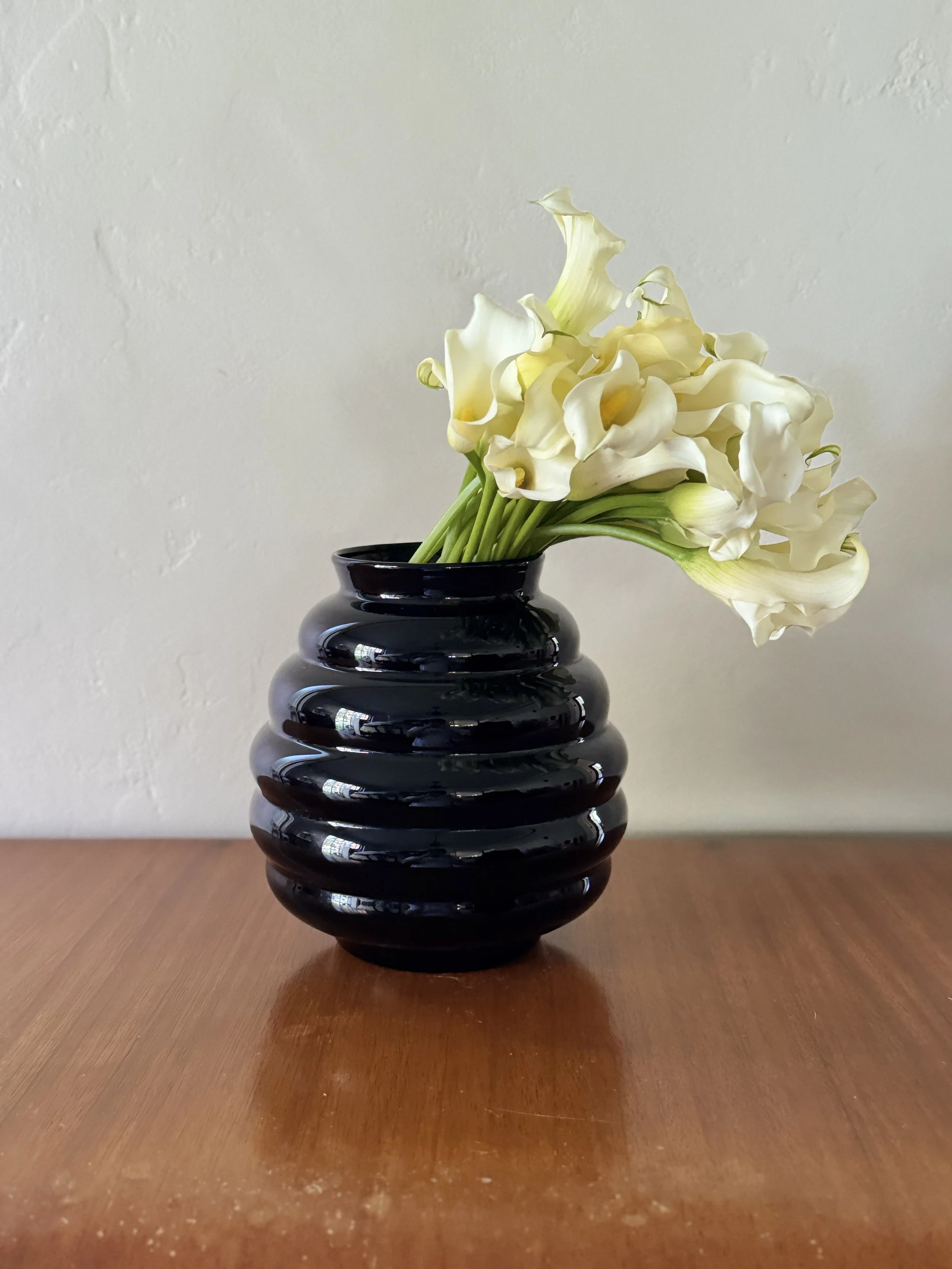 Belgian Black Opaline Glass Vase, “Verre Extra Fort,” 1950s