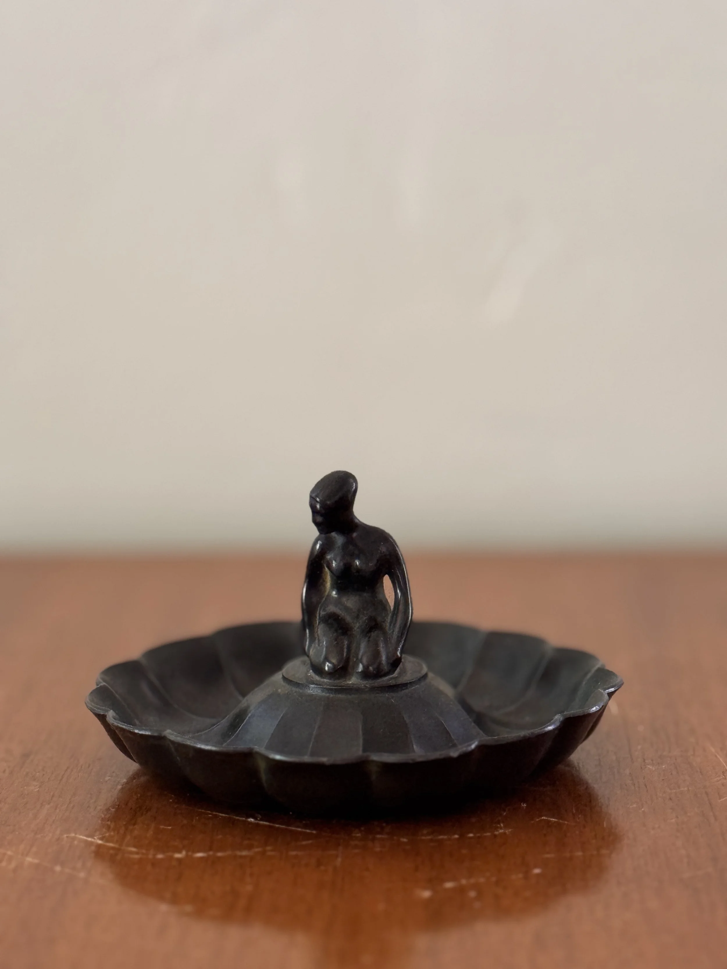 Just Andersen “Disko Metal” Figural Dish, Model D63, Denmark, Mid-20th Century