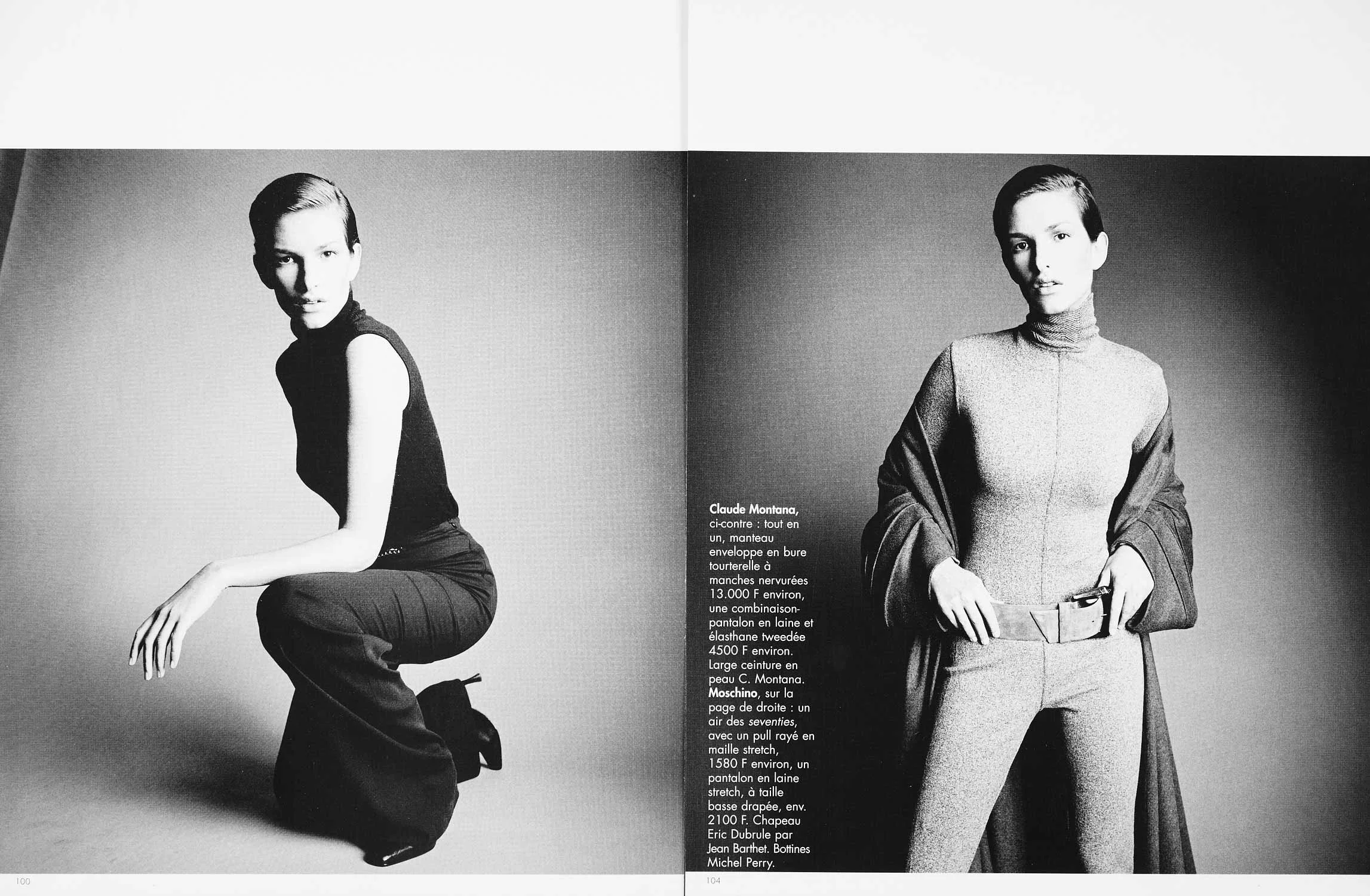Black and white fashion magazine spread.