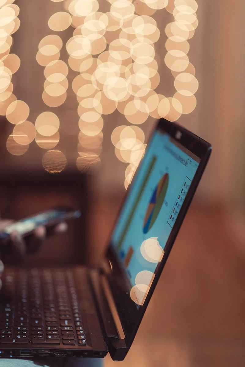 using laptop to see website sales