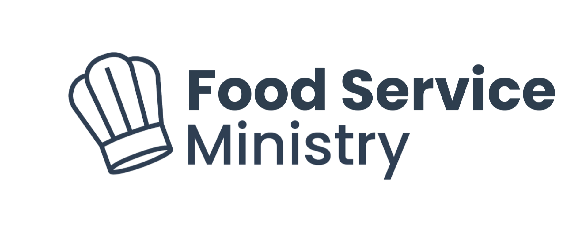 Illustration of a chef's hat alongside the words 'Hospitality Ministry' in dark blue text.
