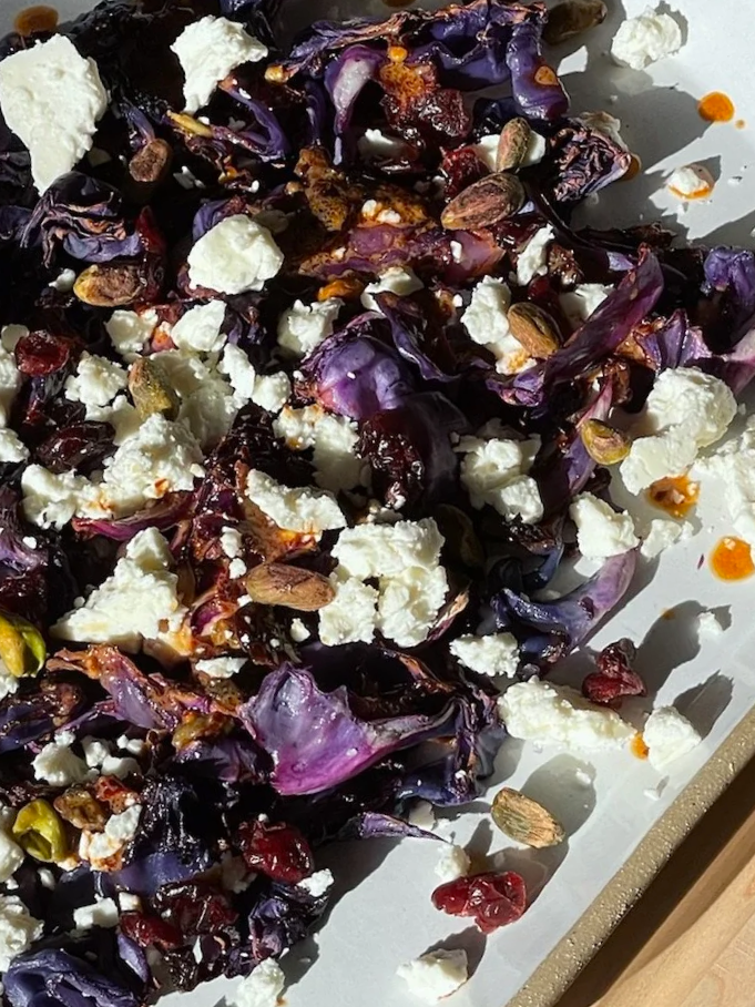 Roasted Cabbage With Feta, Cherries and Pistachios