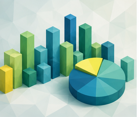 Colorful 3D bar and pie chart representing data visualization.