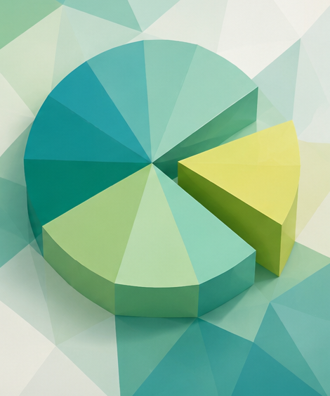 Colorful 3D pie chart with one yellow slice