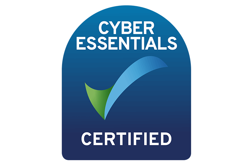 Cyber Essentials certification logo with check mark and the words 'Cyber Essentials Certified'