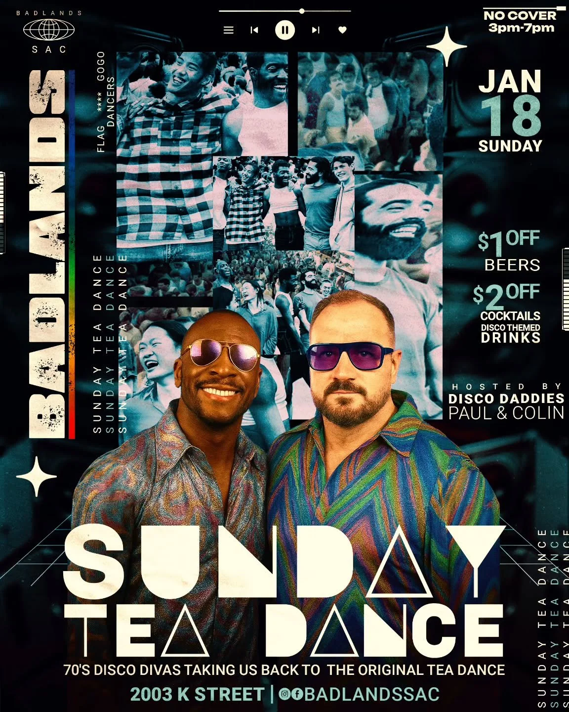 🪩✨ Sunday Tea Dance: Disco Divas Edition! ✨🪩
January18th ✅

Get ready to groove to the hottest 70&rsquo;s tracks all afternoon! We&rsquo;ve got gogo dancers, flag dancers, and $2 off all cocktails from 3&ndash;7PM! 🍸💃

Let&rsquo;s sparkle, spin, 
