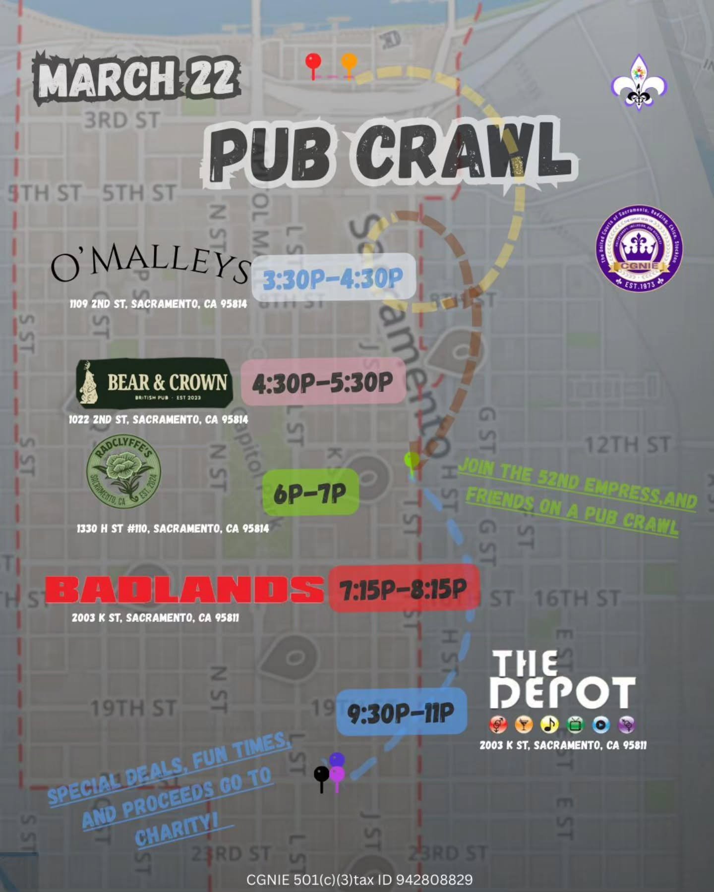 Save the date! March 22nd Badlands and The Depot will be part of the CGNIE charity pub crawl.