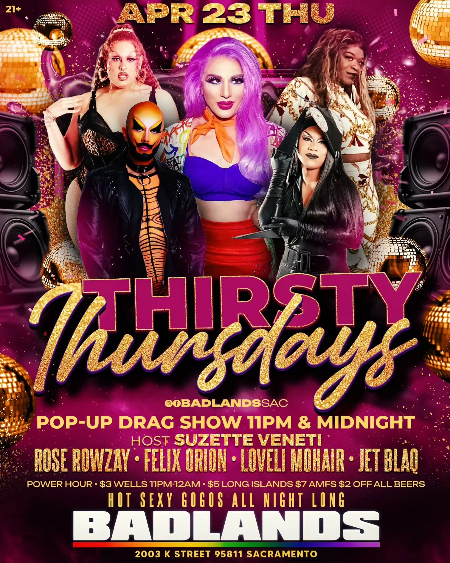 Catch Thirsty Thursdays next week hosted by Suzette Veneti. Drag shows at 11pm and Midnight. Plus we have gogo dancers and drink specials all night long. 🍸
