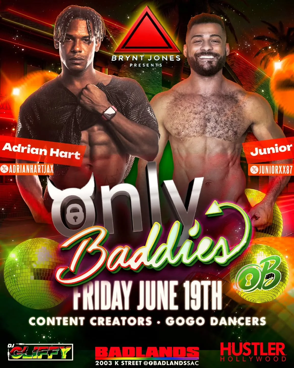Our Only Baddies Party is back on Juneteenth 6/19! We have special guest content creators Adrian Hart and Junior along with a bunch of our sexy local dancers. 😈

Brought to you by @brjon87 @brynt_jones_presents 

Beats by @cliffysworld

We're also p