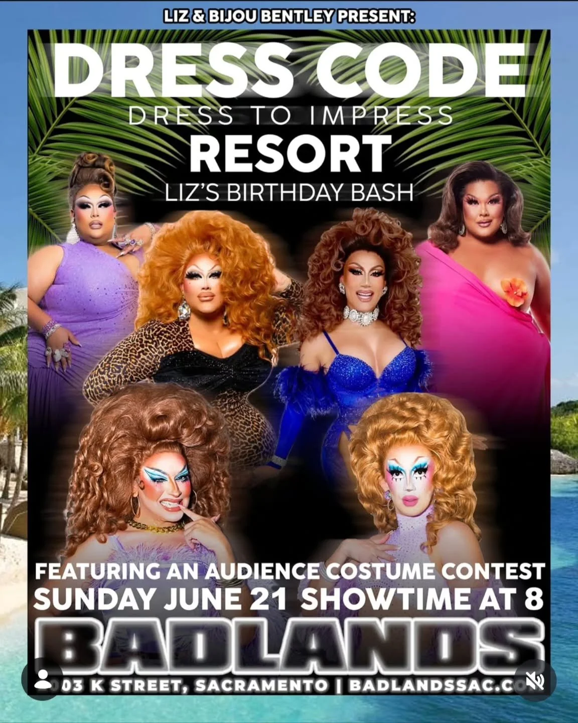 Time to kick back and relax, soak up the sun, and serve glamour! It's DRESS CODE: Resort and we're celebrating Liz's birthday! 

Come out and see some of southern California's finest as we welcome @miz.tonzmassacr, @hernameismija, @viviennevida, and 
