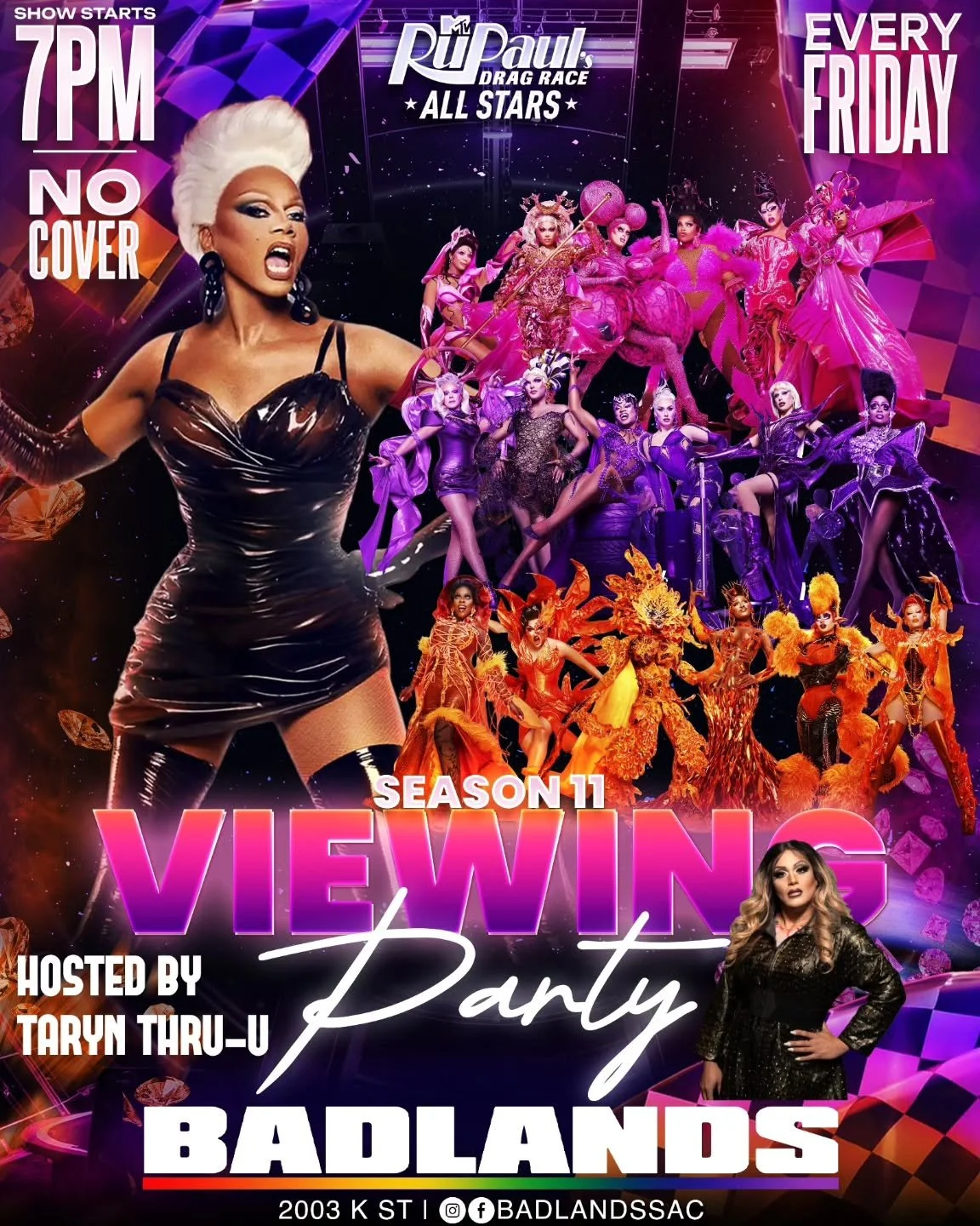 This week catch Drag Race All Stars hosted by Taryn Thru-U. Showtime at 7pm and $2 off all cocktails during the show.