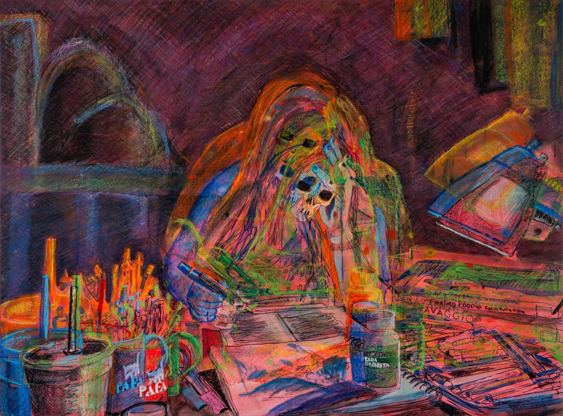 Migraines & Thesis, Mixed Media on Canvas, 42.75 x 57 in., 2024