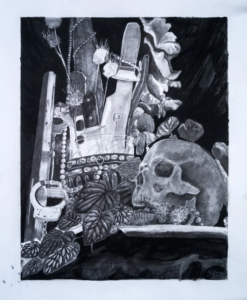 Knife Bouquet, Graphite powder and acrylic on Bristol Paper, 17 in. x 14 in., 2022