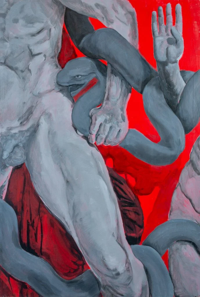 Laocoön: First Bite, Oil Paint on Wood, 36in x 24in, 2025