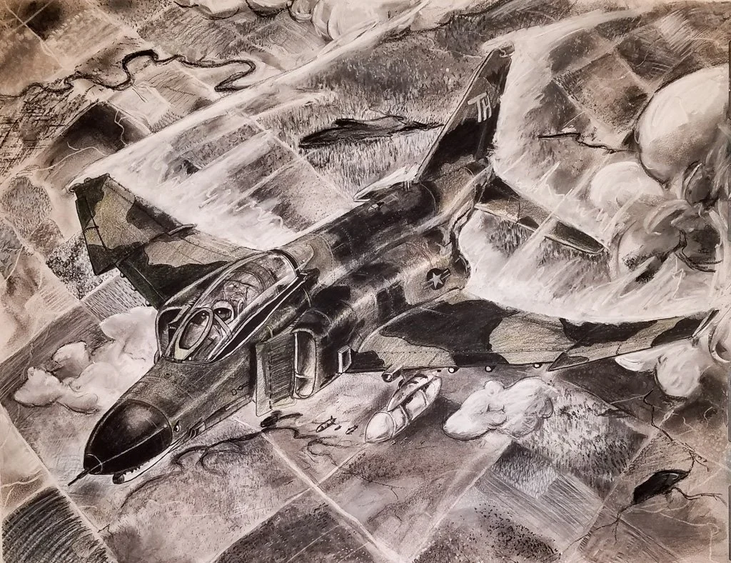F4 Phantom II, Charcoal on Canson Paper, 18 in. x 24 in., 2017