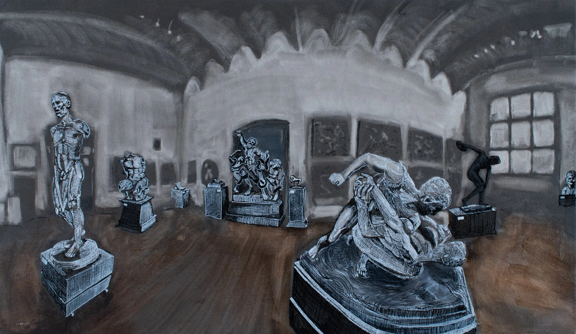 Pennsylvania Academy of the Fine Arts (PAFA) Cast Hall as of May 10th 2024, Oil on Canvas, 18 in. x 31 in.,  2025