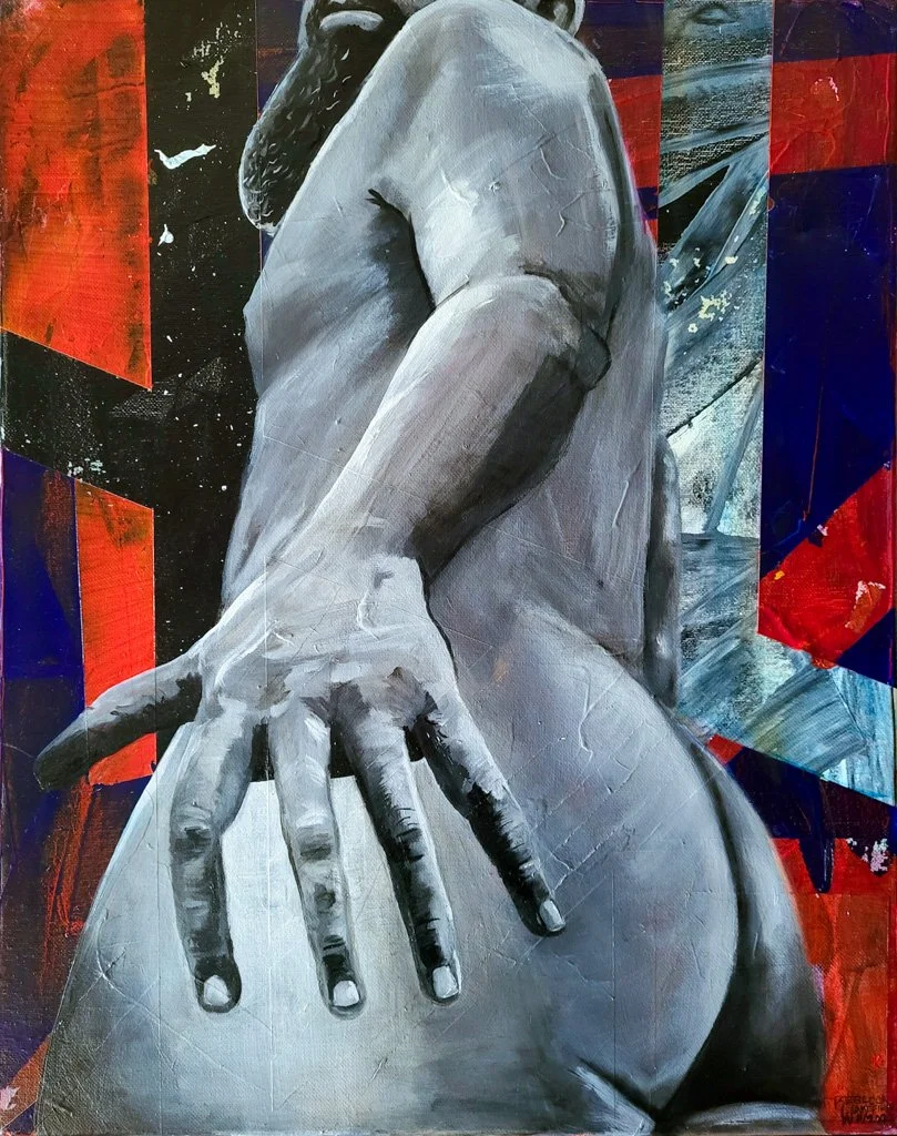 David/Atlas, Oil and Acrylic Paint on Canvas, 20in x 16in, 2022