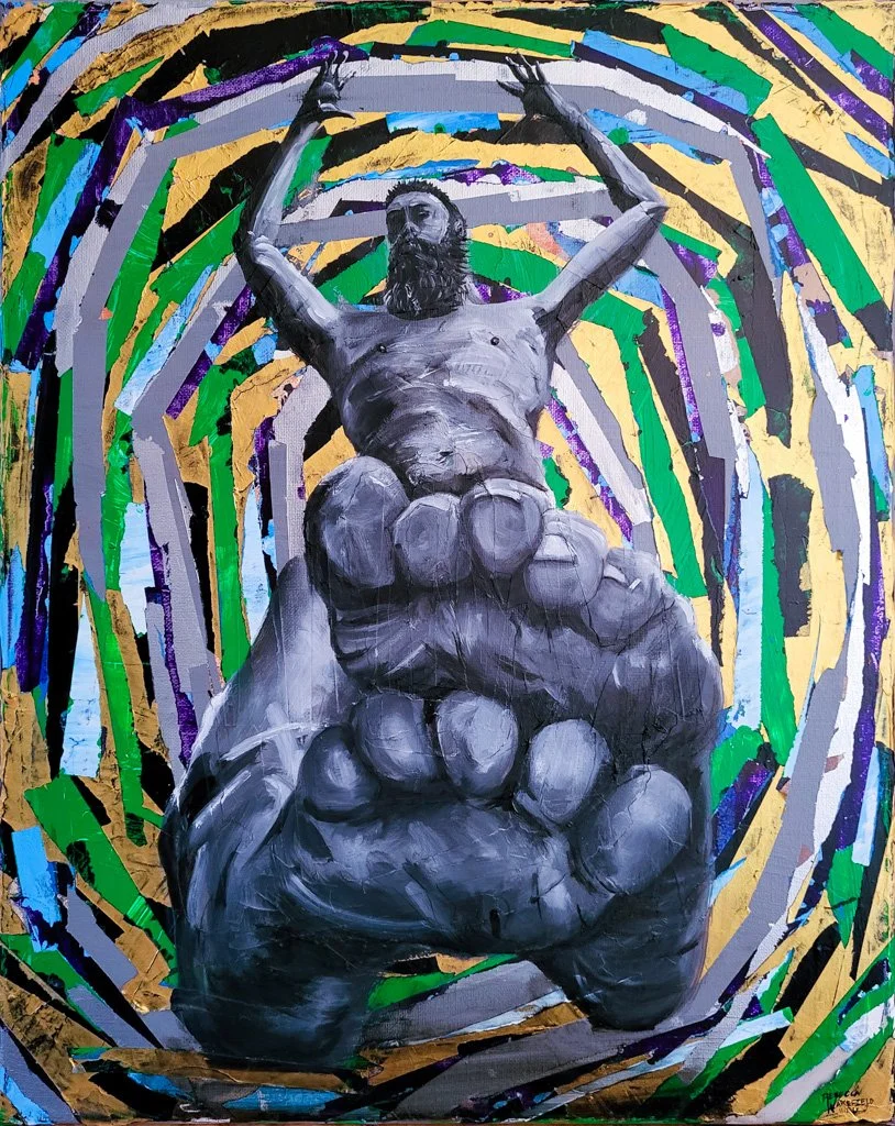 David and the Spiral, Oil and Acrylic Paint on Canvas, 20in x 16in, 2022