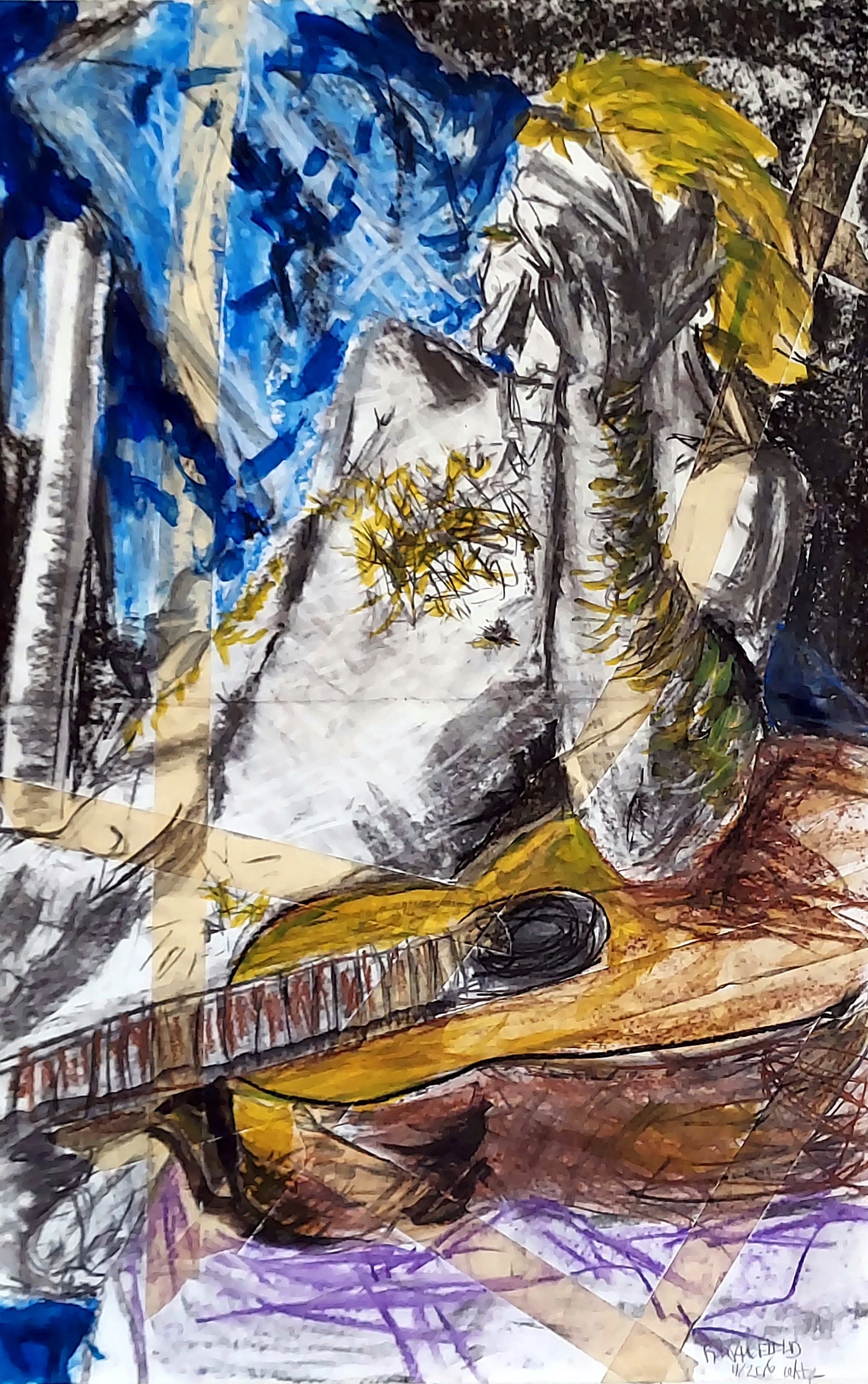 Man with a Guitar (Left), Mixed Media on Paper, 36 in. x 24 in., 2006 