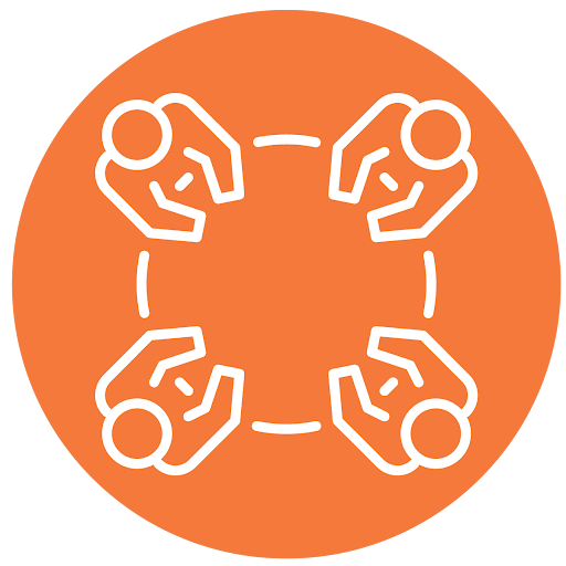 icon graphic of people around a table